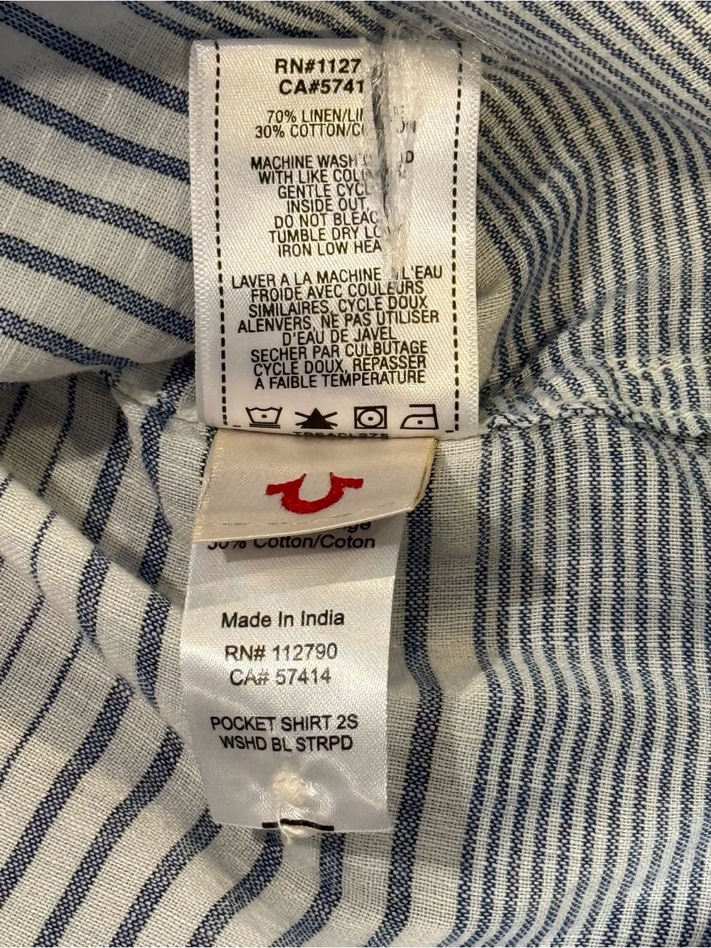True‎ Religion Linen Cotton Striped Button Up Shirt XXL Coastal Beach Nautical